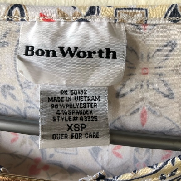 BON WORTH Womens Tunic Top Size XSP 3/4 Sleeve Semi Loose Side Slits - Picture 3 of 9